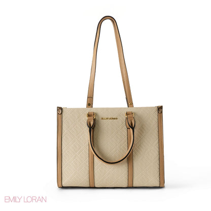 CREAMY EMILY LORAN HANDBAG WITH BEIGE TRIM - MED