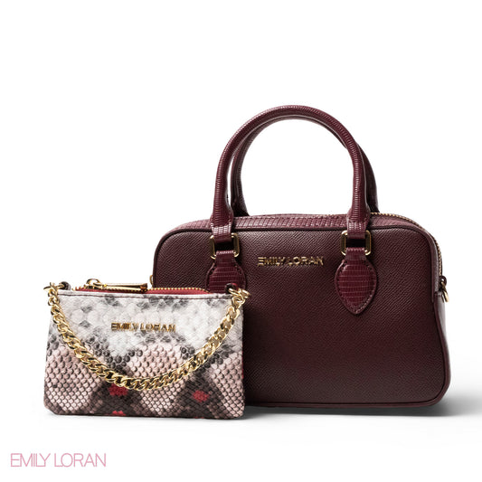 LEATHER HANDBAG WITH MINI WALLET SNAKE -SMALL