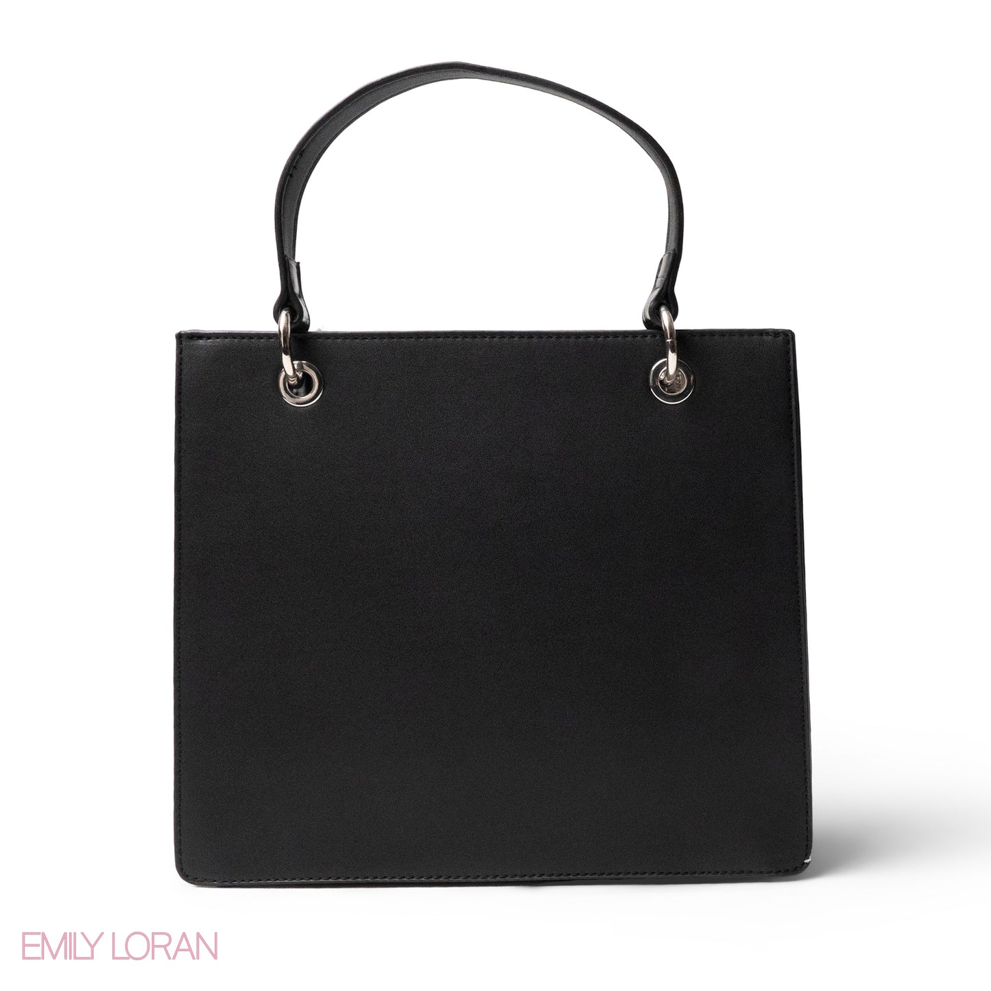 BLACK LEATHER HANDBAG WITH METAL CHAIN ACCENTS - MED