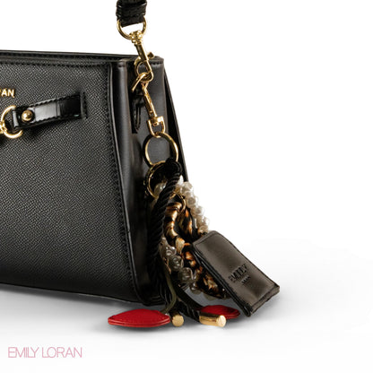 BLACK LEATHER SHOULDER BAG WITH ACCESSORIES- SMALL