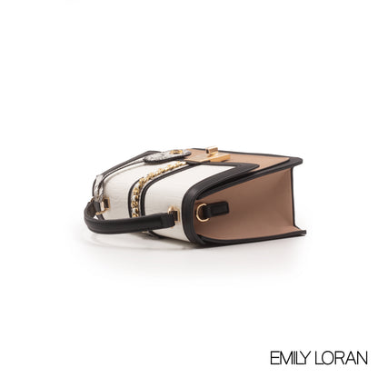 MODREN BEIGE LEATHER EMILY LORAN HANDBAG WITH METAL CHAIN -MED
