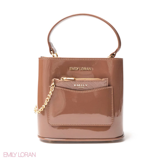 GLOSSY LEATHER HANDBAG WITH METAL CHAIN,MINI WALLET