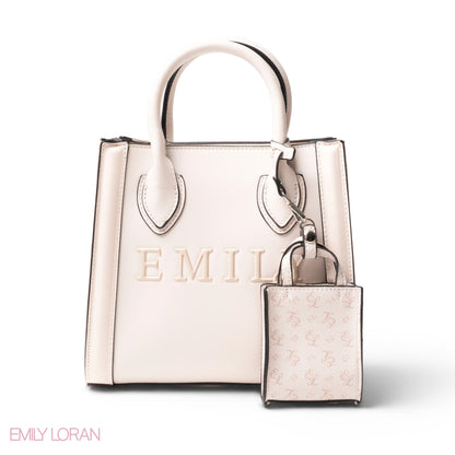 EMILY LOGO EMBOSSED LEATHER HANDBAG WITH MINI WALLET- SMALL