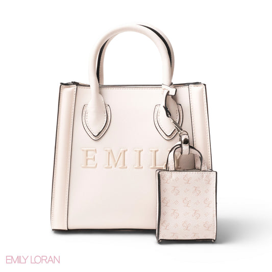 EMILY LOGO EMBOSSED LEATHER HANDBAG WITH MINI WALLET- SMALL