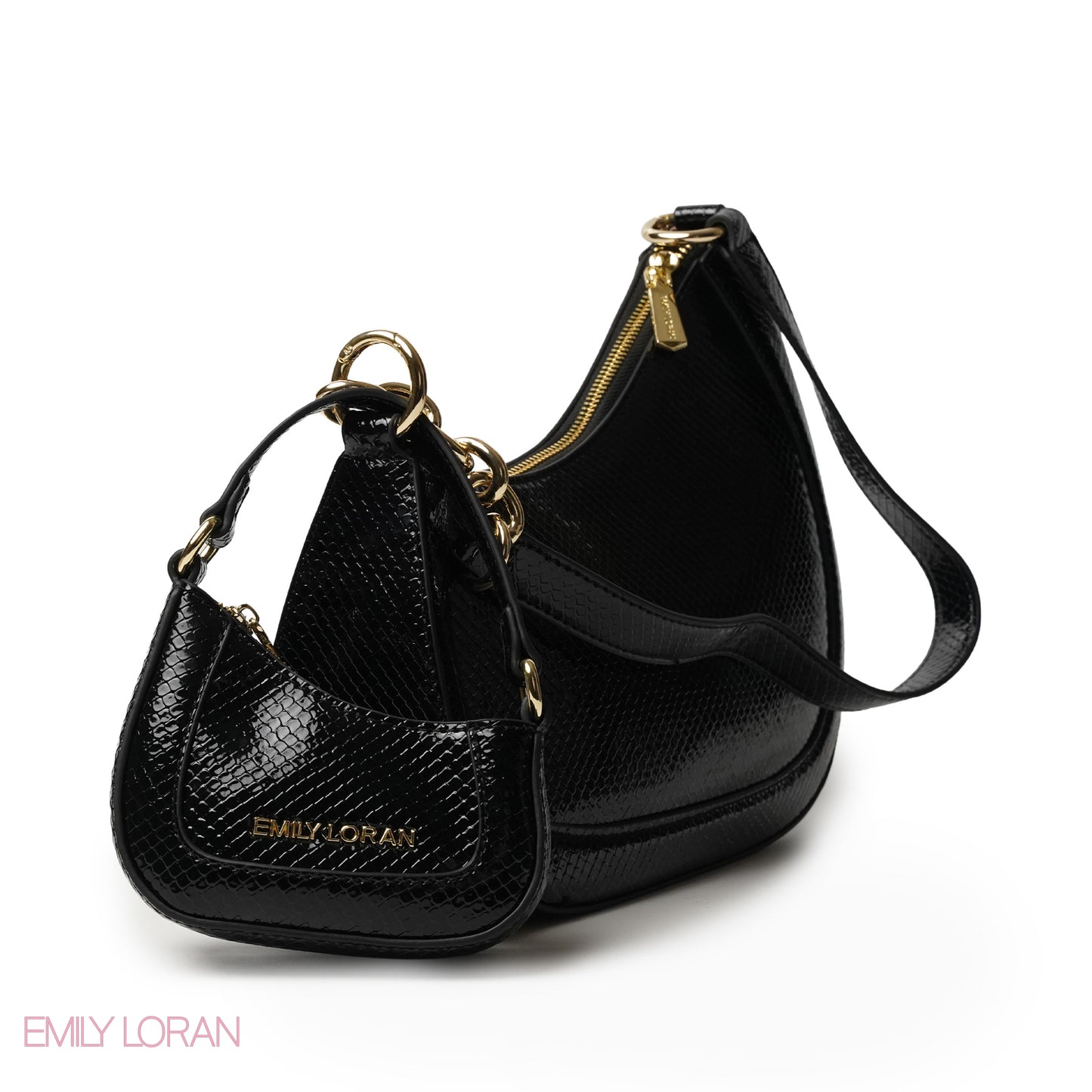 MODERN GLOSSY LEATHER SHOULDER BAG WITH MINI WALLET -SMALL