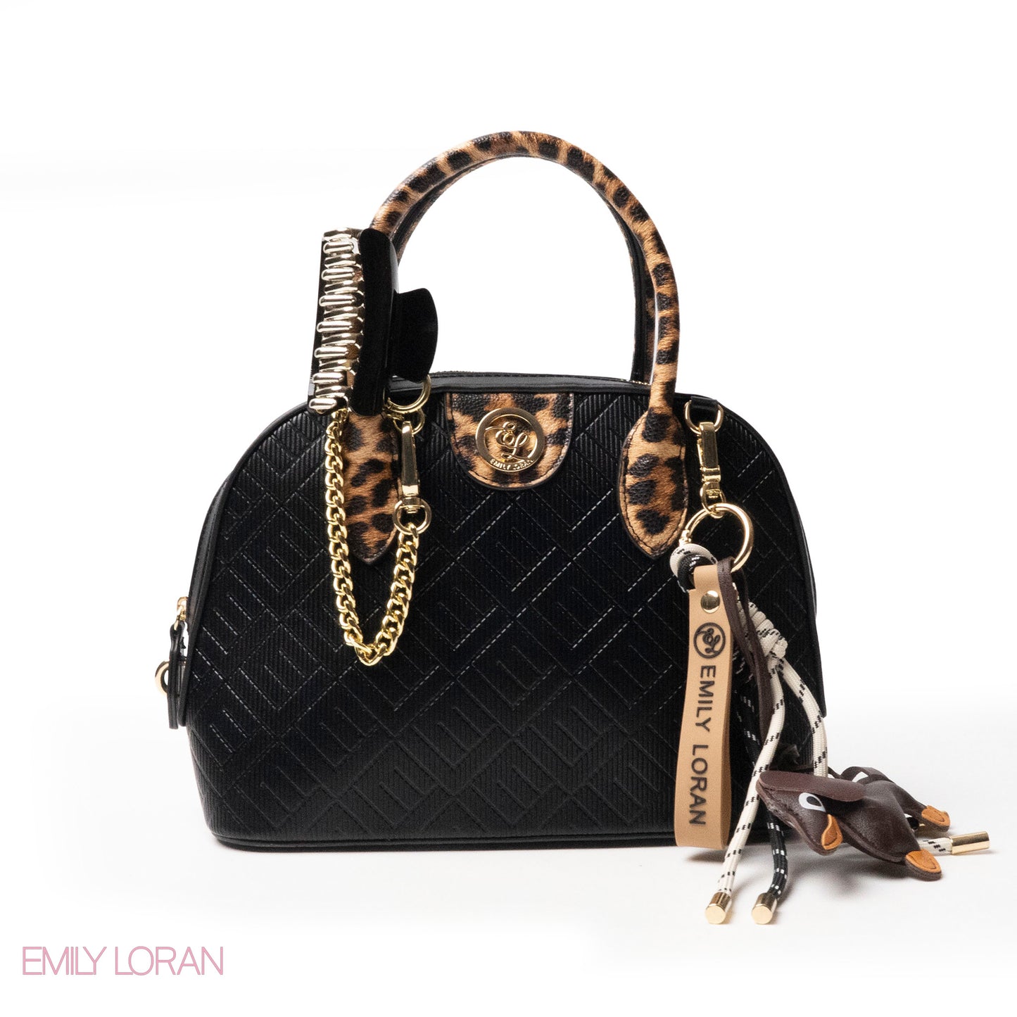 EMILY LORAN EMBOSSED LEATHER HANDBAG WITH ACCESSORIES -SMALL