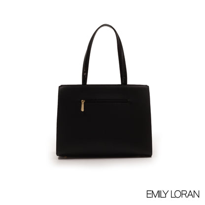 BLACK LEATHER HANDBAG WITH GOLD CHAIN AND SCARF -LARGE