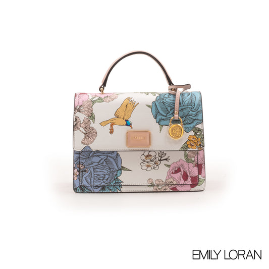 FLORAL PRINTED LEATHER HANDBAG WITH FLAP -MED