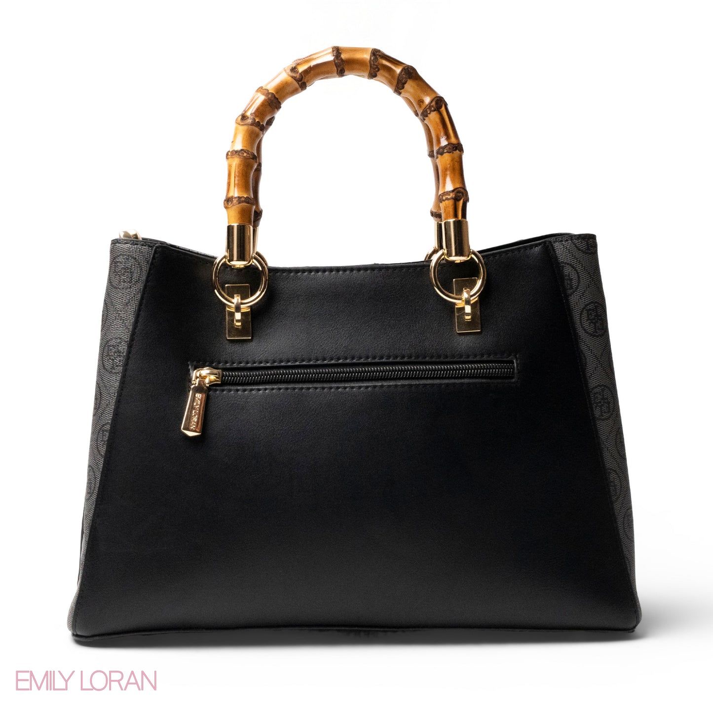 EMILY LORAN LEATHER,CANVAS HANDBAG WITH BAMBOO-HANDLED -MED