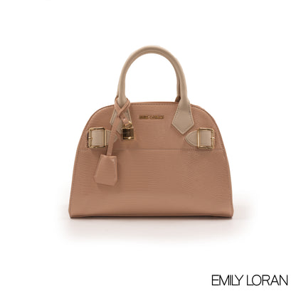 PINK SNAKE LEATHER HANDBAG WITH GOLD LOCK DETAIL-MED