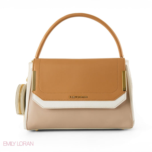 SMOOTH LEATHER HANDBAG WITH CROC DETAIL- MED