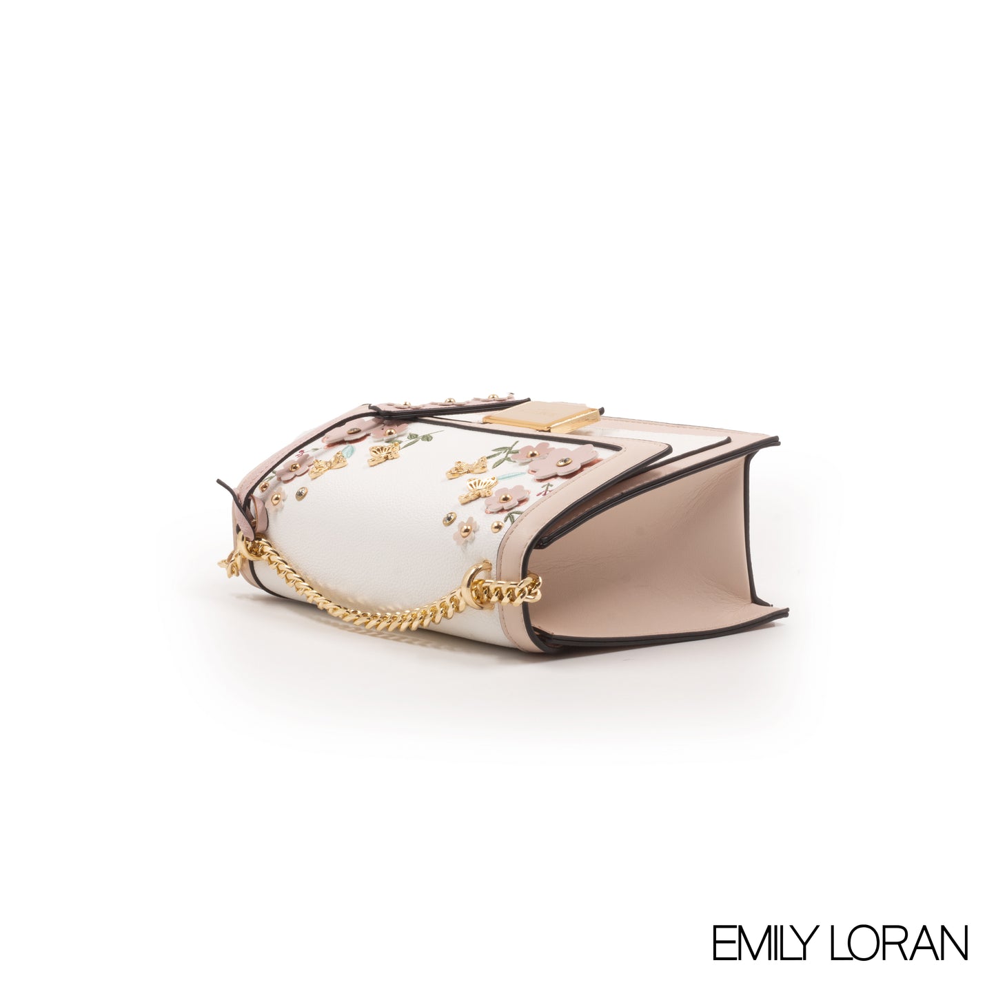 LEATHER CROSSBODY BAG WITH FLORAL , BUTTERFLY EMBROIDERY -MED
