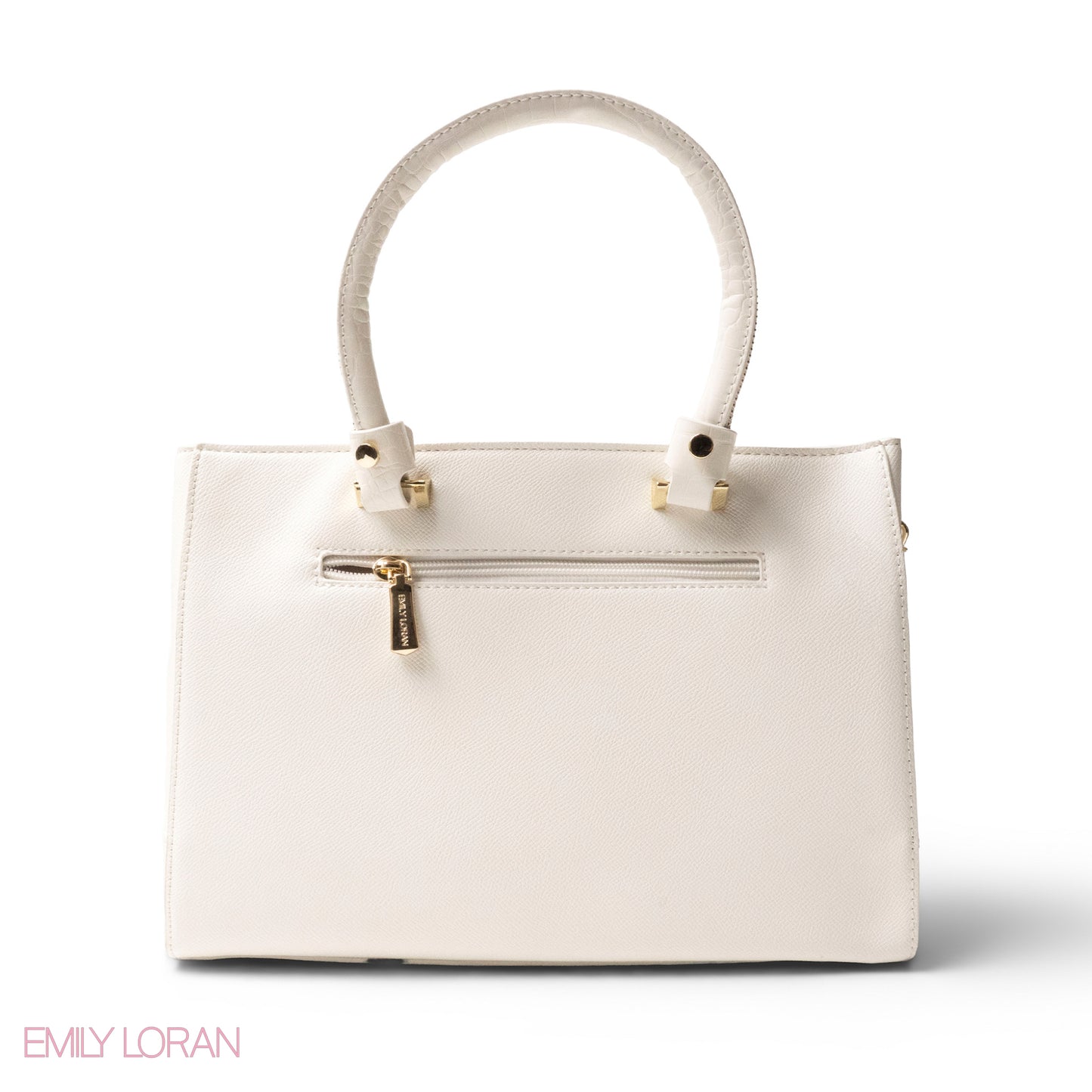 WHITE LEATHER SMOOTH HANDBAG WITH CROC DETAILS -LARGE