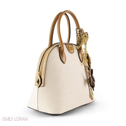 EMILY LORAN EMBOSSED LEATHER HANDBAG WITH ACCESSORIES- LARGE