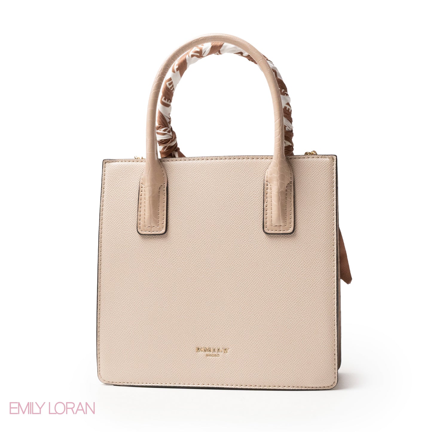 CREAMY LEATHER HANDBAG WITH SILKY SCARF, METAL CHAIN - MED