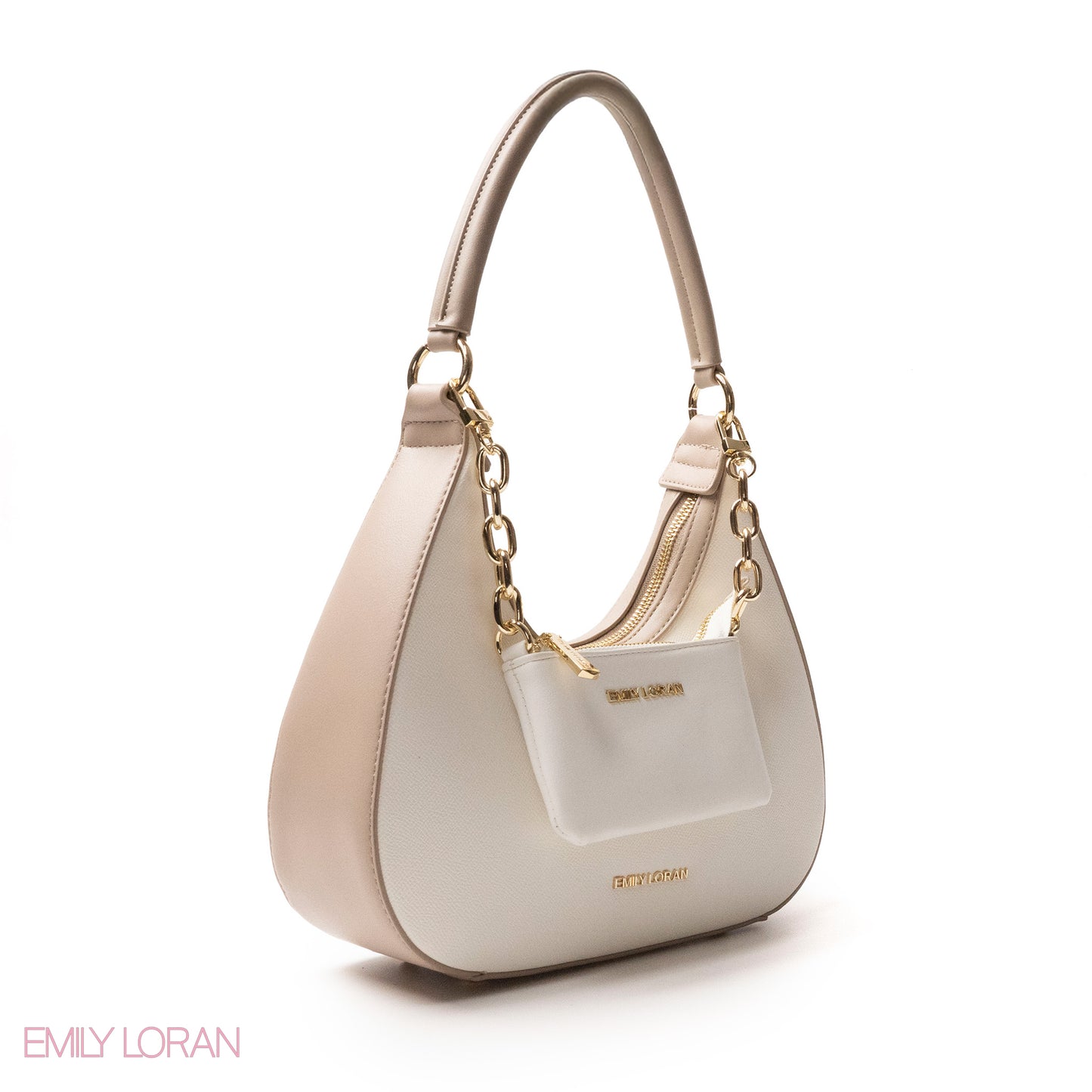 MODREN WHITE LEATHER HANDBAGWITH METAL CHAIN - MED