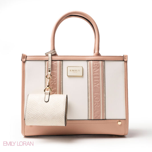 EMILY LORAN HANDBAG WITH FABRIC ACCENTS- MED