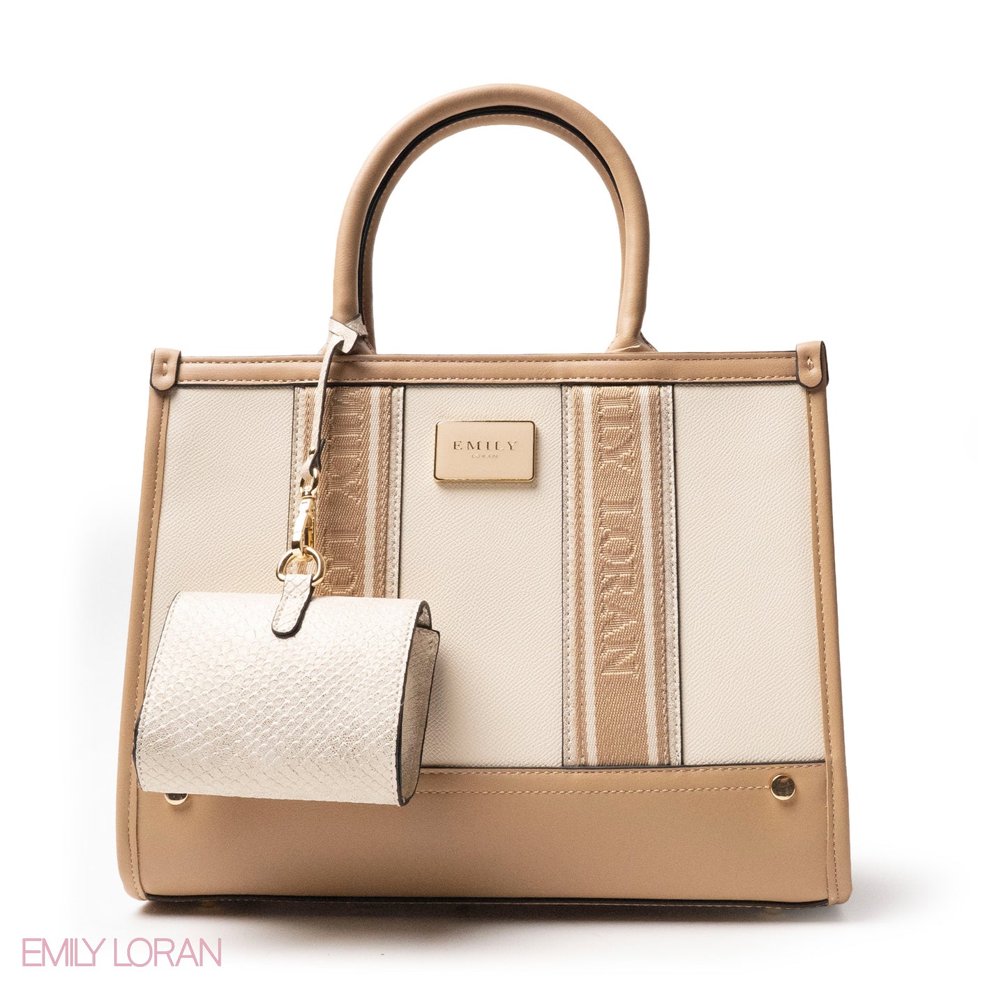 EMILY LORAN HANDBAG WITH FABRIC ACCENTS- MED