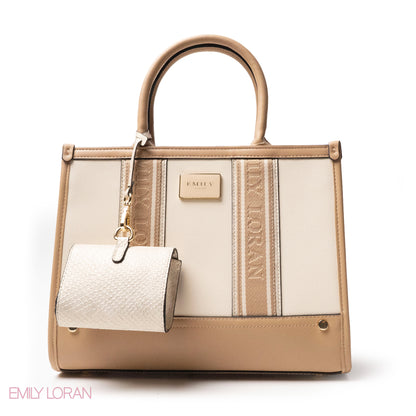 EMILY LORAN HANDBAG WITH FABRIC ACCENTS- MED