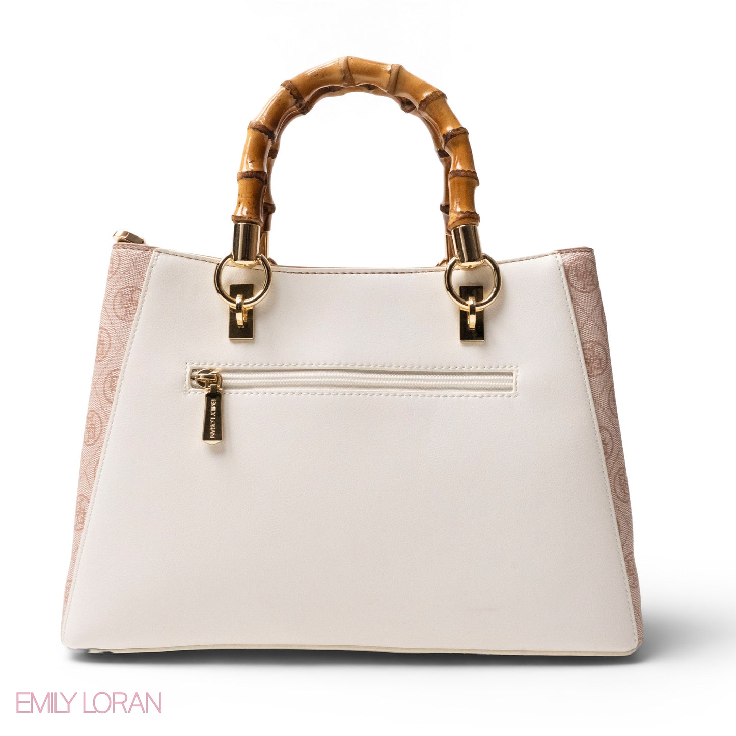 EMILY LORAN LEATHER,CANVAS HANDBAG WITH BAMBOO-HANDLED -MED