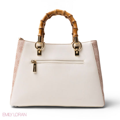EMILY LORAN LEATHER,CANVAS HANDBAG WITH BAMBOO-HANDLED -MED