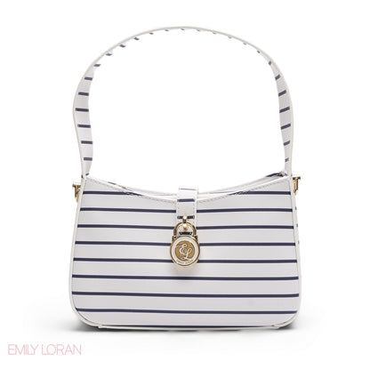 NAVY & WHITE STRIPED BAGUETTE BAG