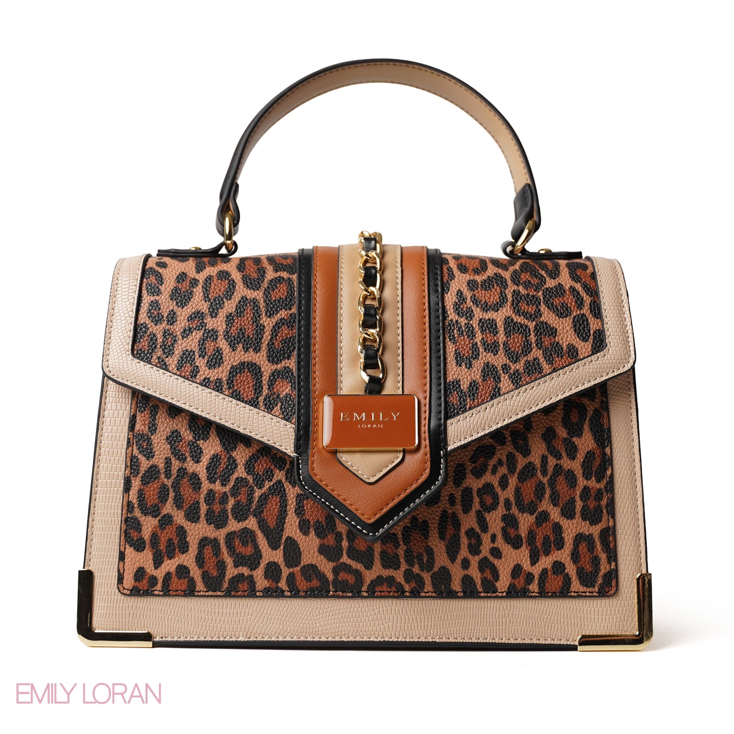 LEOPARD PRINT LEATHER HANDBAG WITH FLAP - MED