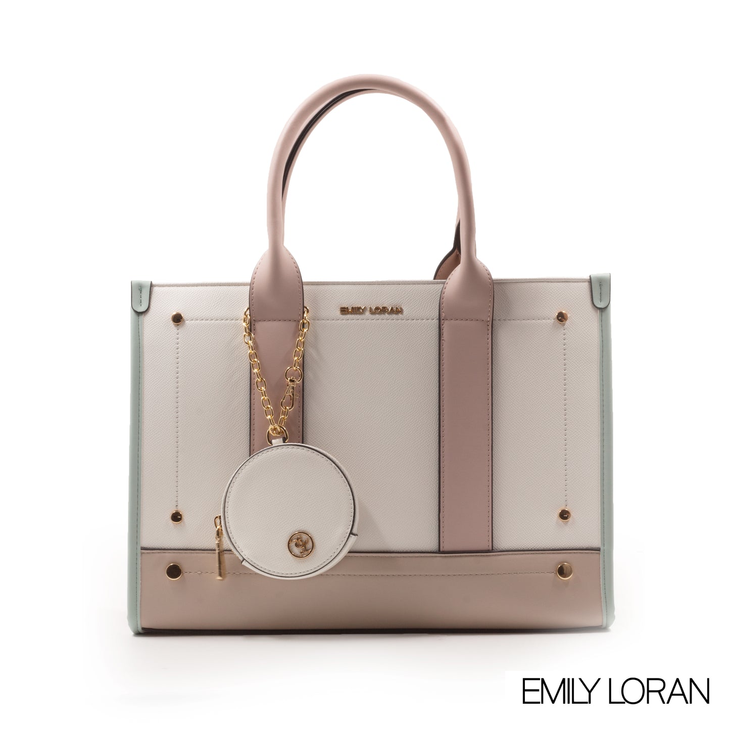 LEATHER HANDBAG WITH SMOOTH MULTICOLOER DETAILS-LARGE