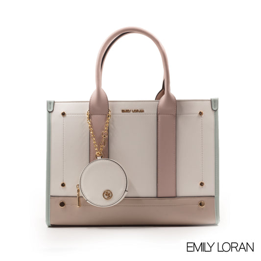 LEATHER HANDBAG WITH SMOOTH MULTICOLOER DETAILS-LARGE