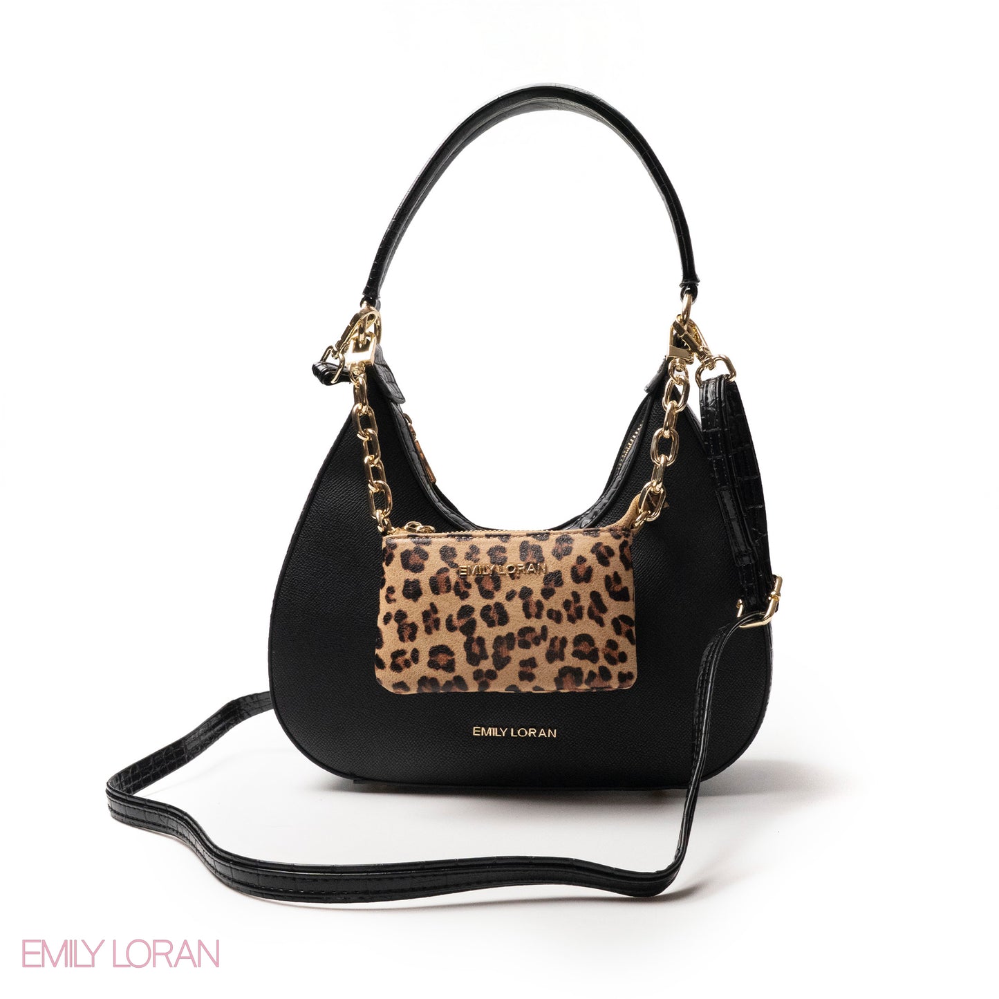 MODREN BLACK LEATHER HANDBAGWITH METAL CHAIN - MED