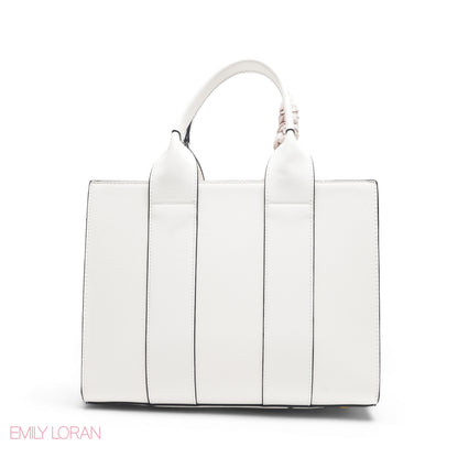 EMBOSSED LEATHER SCARF WHITE TOTE BAG - LARGE