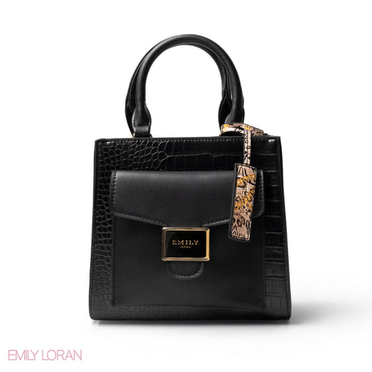 BLACK LEATHER HANDBAG WITH MINI FLAP -SMALL