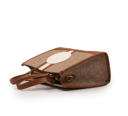 PRINTED CANVAS WITH LEATHER TRIM HANDBAG-MED