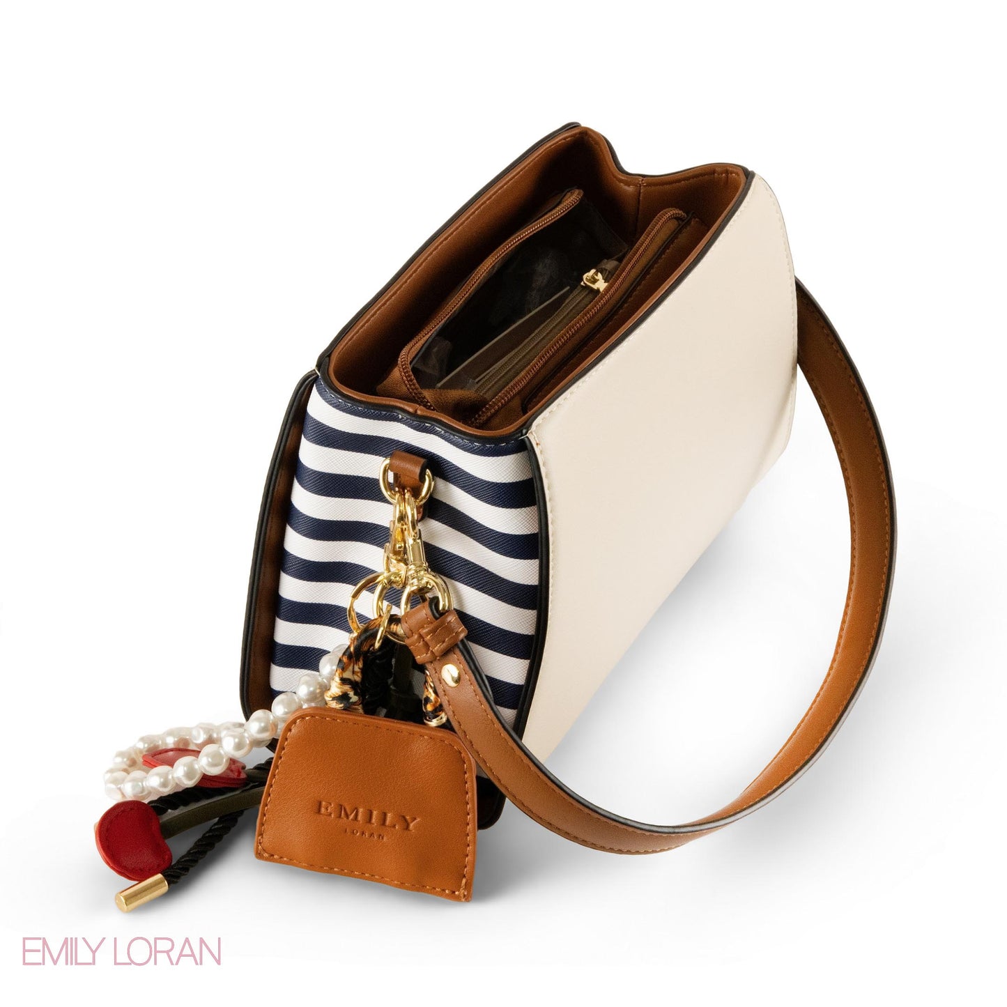 CREAMY LEATHER SHOULDER BAG WITH ACCESSORIES- SMALL