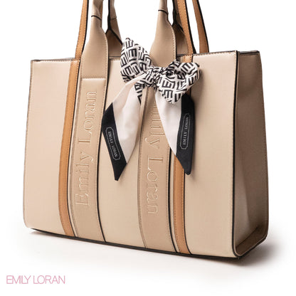 SPECIAL DESIGN LEATHER HANDBAG WITH SCARF - LARGE