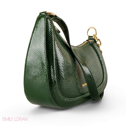 MODERN GLOSSY SNAKE LEATHER SHOULDER BAG WITH MINI WALLET- SMALL