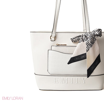 WHITE LEATHER SHOULDERS BAG WITH LOGO EMILY ACCENT, SCARF - LARGE