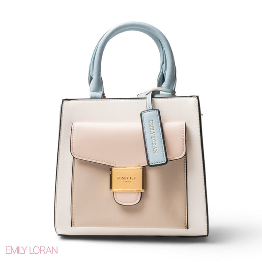 WHITE PINK MULTI LEATHER HANDBAG WITH MINI FLAP -SMALL