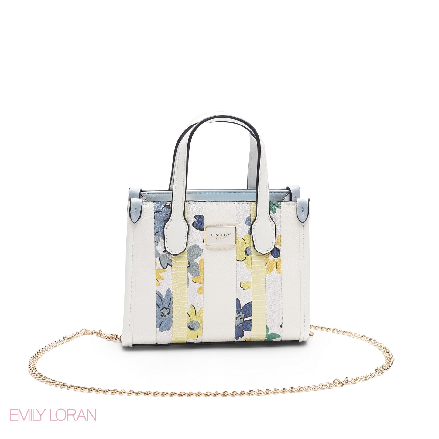 WHITE BAG WITH BLUE & YELLOW ACCENTS - SMALL
