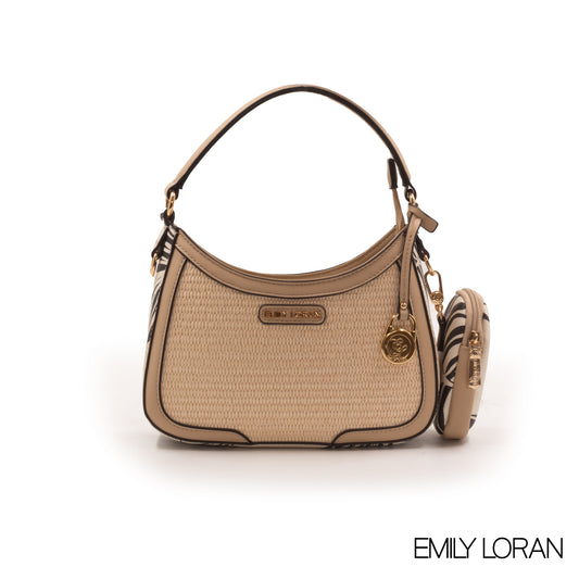 STRAW BEIGE HANDBAG WITH LEATHER BEIGE TRIM COLOR -SMALL