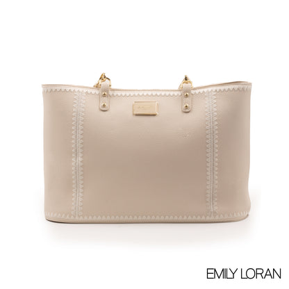 CREAMY LEATHER TOTE BAG WITH SPECIAL DESIGN -LARGE