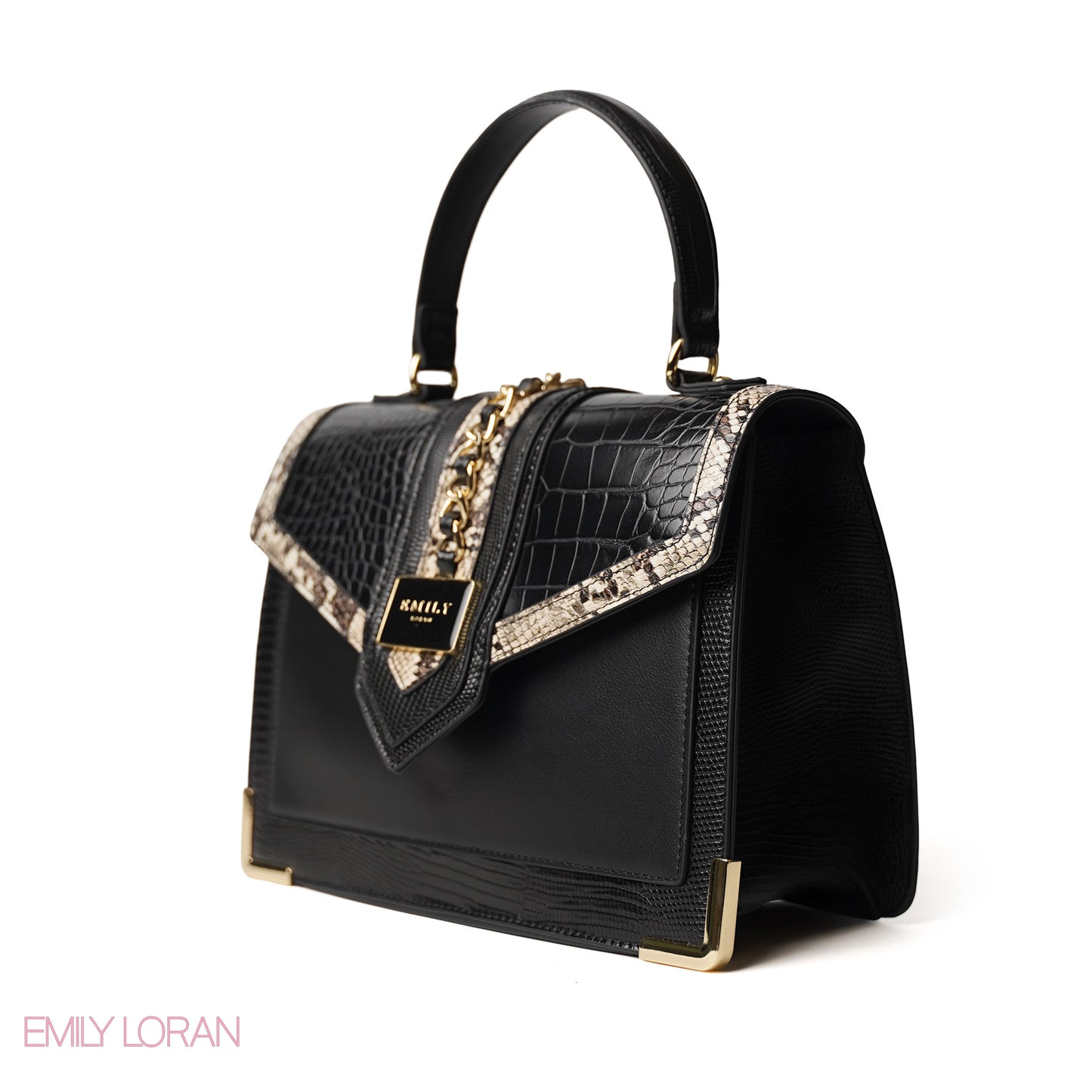 SNAKE PRINT LEATHER HANDBAG WITH FLAP - MED