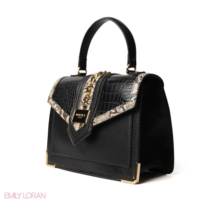 SNAKE PRINT LEATHER HANDBAG WITH FLAP - MED