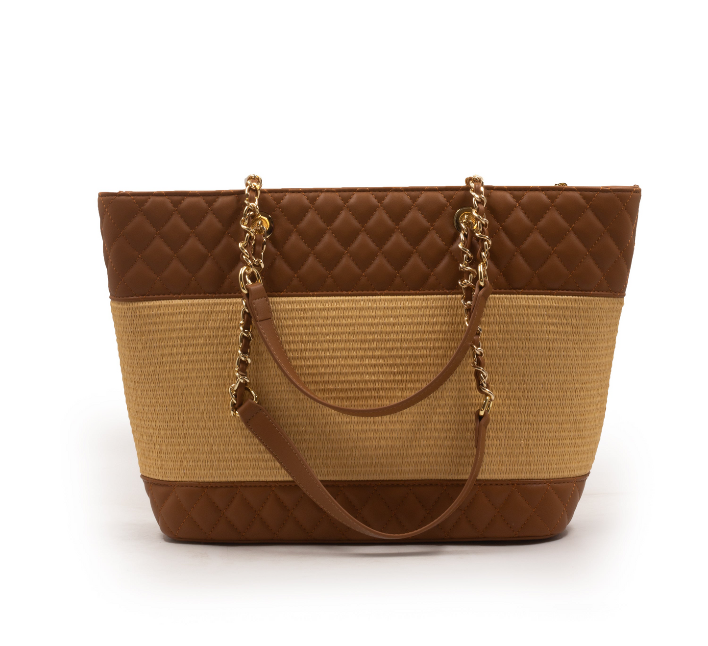 FOX LEATHER,STROW,CHAIN METALIC DETAILS TOTE-LARGE