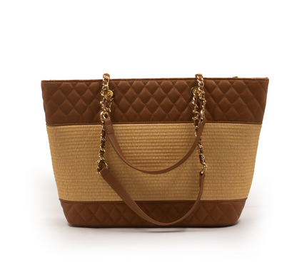 FOX LEATHER,STROW,CHAIN METALIC DETAILS TOTE-LARGE