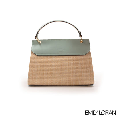 WOVEN STRAW HANDBAG WITH LEATHER ACCENTS -MED
