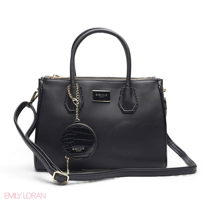 BLACK SOLID TOTE BAG WITH POUCH - LARGE