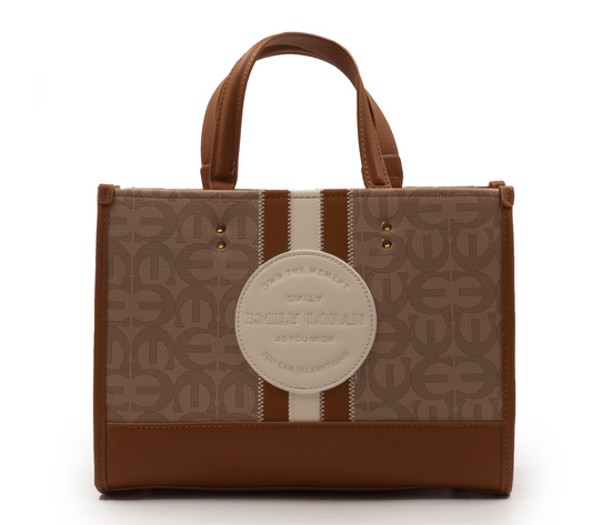 PRINTED CANVAS WITH LEATHER TRIM HANDBAG-MED