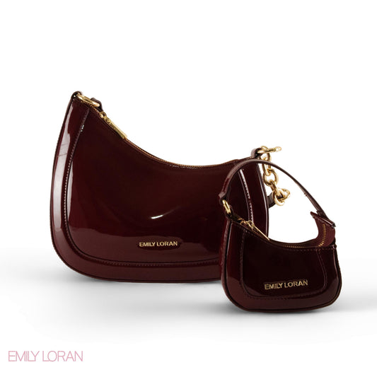 MODERN GLOSSY LEATHER SHOULDER BAG WITH MINI WALLET - SMALL