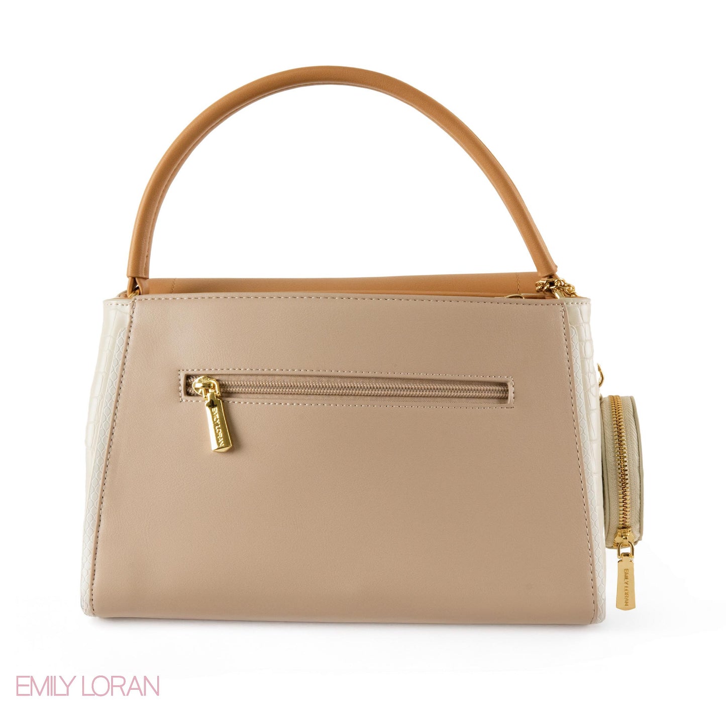 SMOOTH LEATHER HANDBAG WITH CROC DETAIL- MED